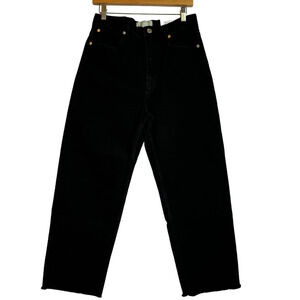 Everlane The Way High Jean Size 29 Black Organic Cotton Denim Straight Raw Hem